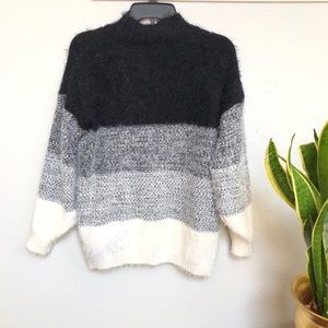 Air Space Black Ombre High Neck Loose Knit Sweater